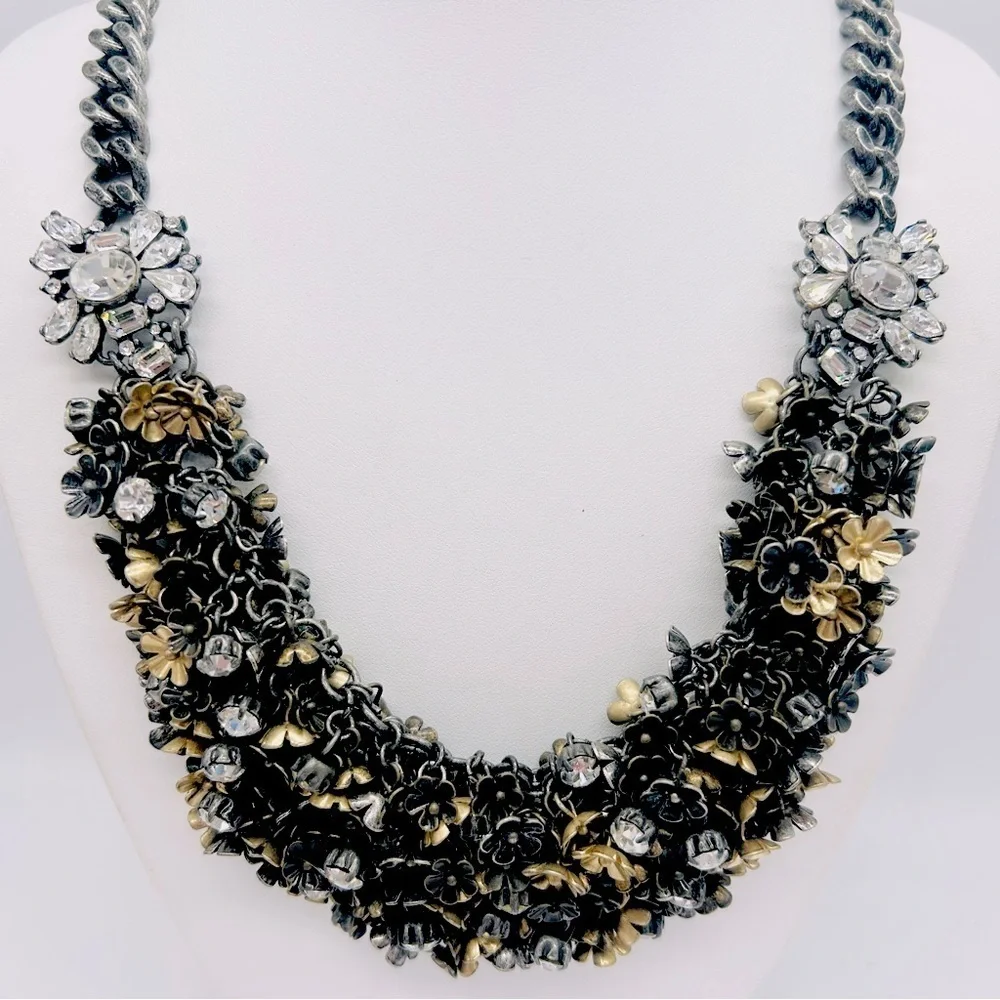 J. Crew Mixed Metal Flower Jeweled Mesh Necklace